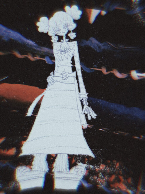 女の子のイラストとジーンズの写真