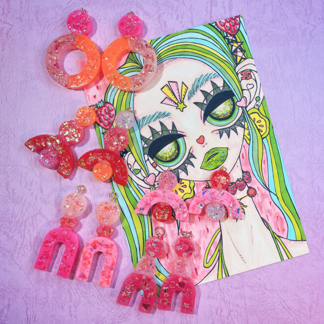 ハンドメイドピアス・イヤリングと女の子のイラスト