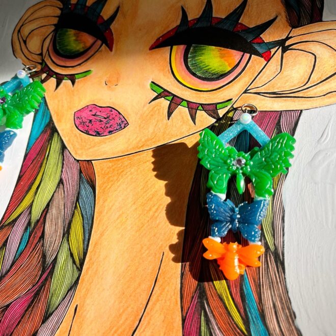 大ぶりハンドメイドアクセサリーと女の子のイラスト