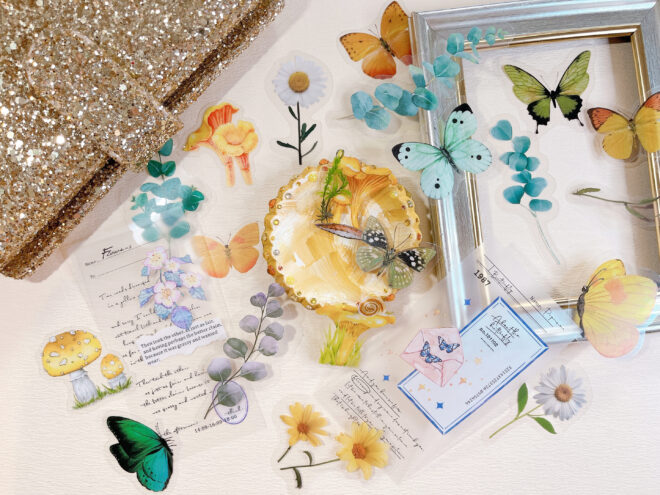 蝶/葉っぱ/マーガレット/きのこ透明シール