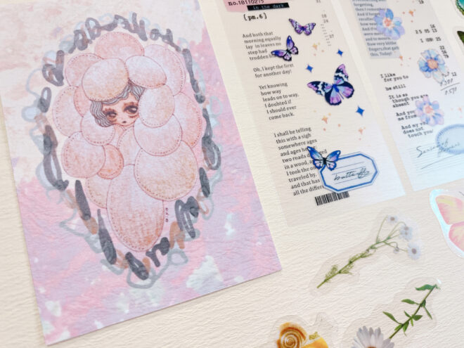 オリジナルイラストのカードと透明シール