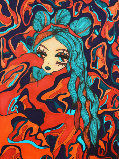 女の子のアナログイラスト