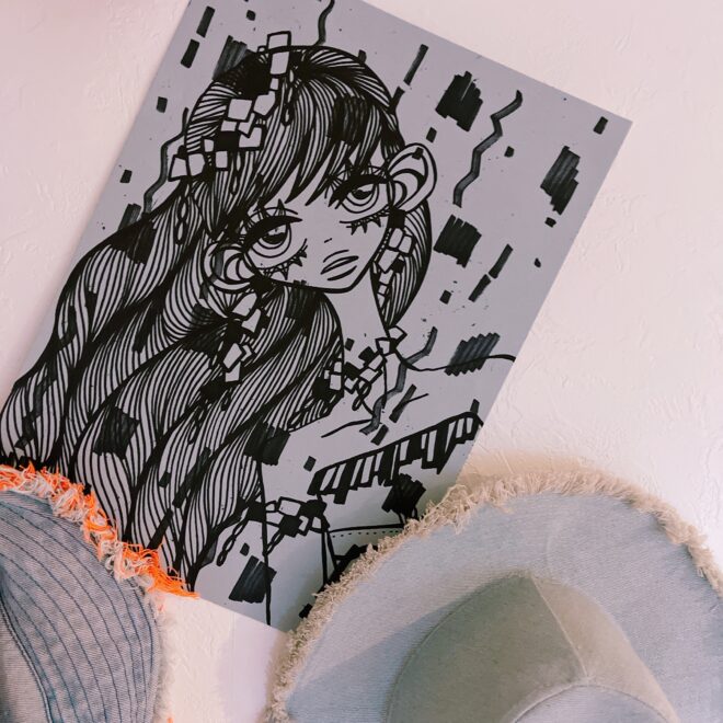 女の子のアナログイラスト一発書き