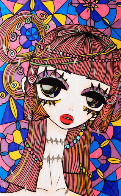 姫カット女の子のアナログイラスト