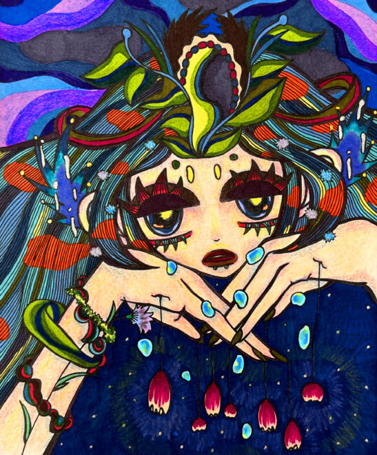 夜女の子のイラスト