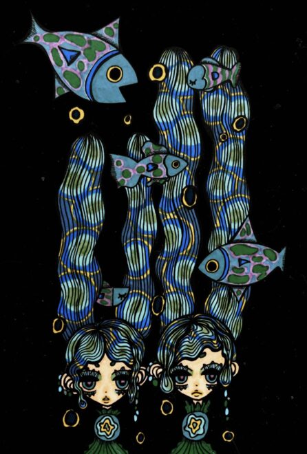 魚と女の子のイラスト